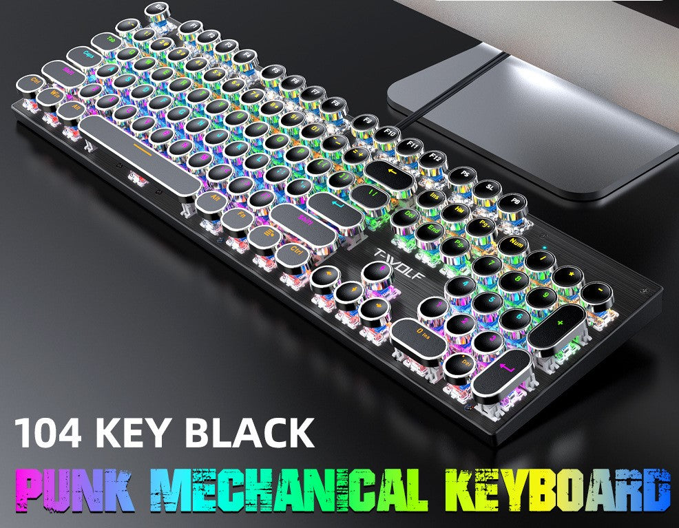 Luminous Retro Punk Mechanical Wired Gaming Keyboard